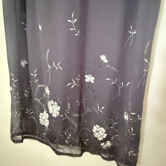 VTG Denial 90s Gray Floral Hem Sleeveless Chiffon Maxi Dress Whimsigoth  Sz L - Picture 6 of 9